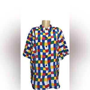 Vintage 80s Impressions Colorful Abstract Geometric Blouse